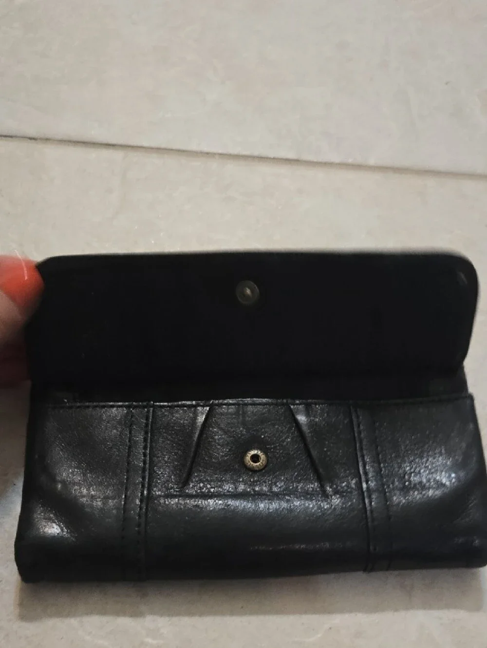 Fossil Black Leather Zip & Flap Wallet with Gold Plate